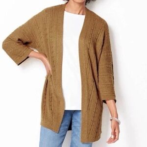 J Jill Perfect Relaxed Fit Open Front Cardigan Women’s XL Camel Tan Sweater